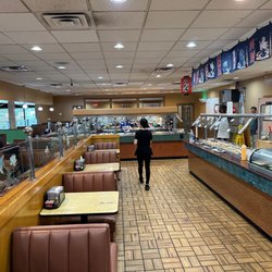 Inside view, buffet loaded with good food.