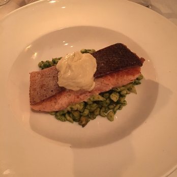 Two Chef's - Salmon, toasted spaetzle, truffle aioli, basil pesto - New American Near Me - Coral Gables, Florida Two Chef's - Salmon, toasted spaetzle, truffle aioli, basil pesto - New American Near Me - Coral Gables, Florida