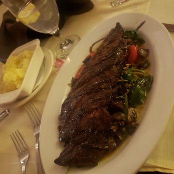 Bulls Head Inn - Hanger steak on a bed of spinach tomato n mushrooms with a side of garlic mash - New American Near Me - Campbell Hall, New York