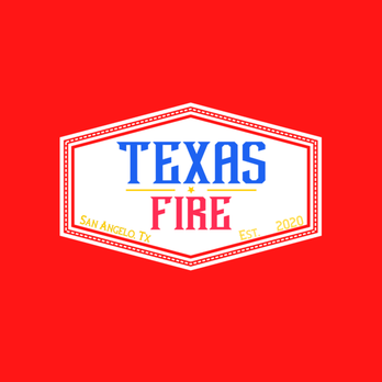 Texas Fire - a red background with a white and blue logo - Tacos Near Me - San Angelo, Texas Texas Fire - a red background with a white and blue logo - Tacos Near Me - San Angelo, Texas