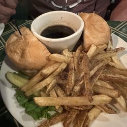 The Village Tavern - French dip with onions and provolone with fries