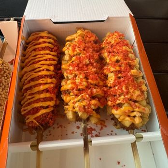Two Hands Corn Dogs - Spicy dog and potato dog - Hot Dogs Near Me - Denver, Colorado Two Hands Corn Dogs - Spicy dog and potato dog - Hot Dogs Near Me - Denver, Colorado