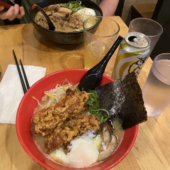 Totto Ramen - Karaage Ramen -- fried chicken with Bean sprouts, Shittake mushrooms, Poached egg & MEGA Ramen with pork. Nightshift beer. Oil on the side. - Ramen Near Me - Boston, Massachusetts Totto Ramen - Karaage Ramen -- fried chicken with Bean sprouts, Shittake mushrooms, Poached egg & MEGA Ramen with pork. Nightshift beer. Oil on the side. - Ramen Near Me - Boston, Massachusetts