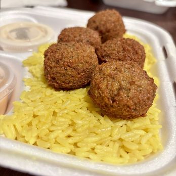 Gyro Kings - three meatballs on a bed of rice - Mediterranean Near Me - Omaha, Nebraska