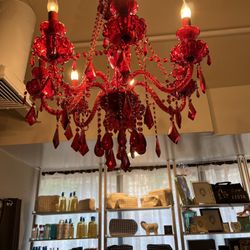 Red Hots Spa - Red chandelier: goes with the theme of the spa.. lots of red!