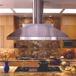 Abbaka - "Luna" island hood in mixed stainless steel finish