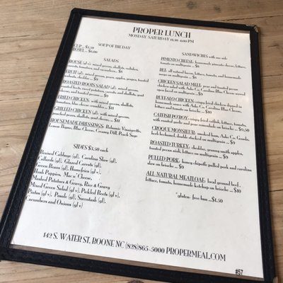 Menu photo 1 Proper Boone, NC
