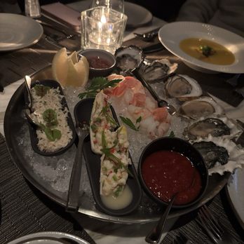 Hawksworth Restaurant - The Georgia Platter - one tier 98 freshly shucked oysters, argentinian prawns, dungeness crab, ceviche of the day - Canadian (New) Near Me - Vancouver, British Columbia Hawksworth Restaurant - The Georgia Platter - one tier 98 freshly shucked oysters, argentinian prawns, dungeness crab, ceviche of the day - Canadian (New) Near Me - Vancouver, British Columbia