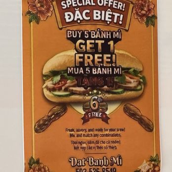 Dat Banh Mi - Not a bad offer buy 5 get one free - Vietnamese Near Me - Beaverton, Oregon