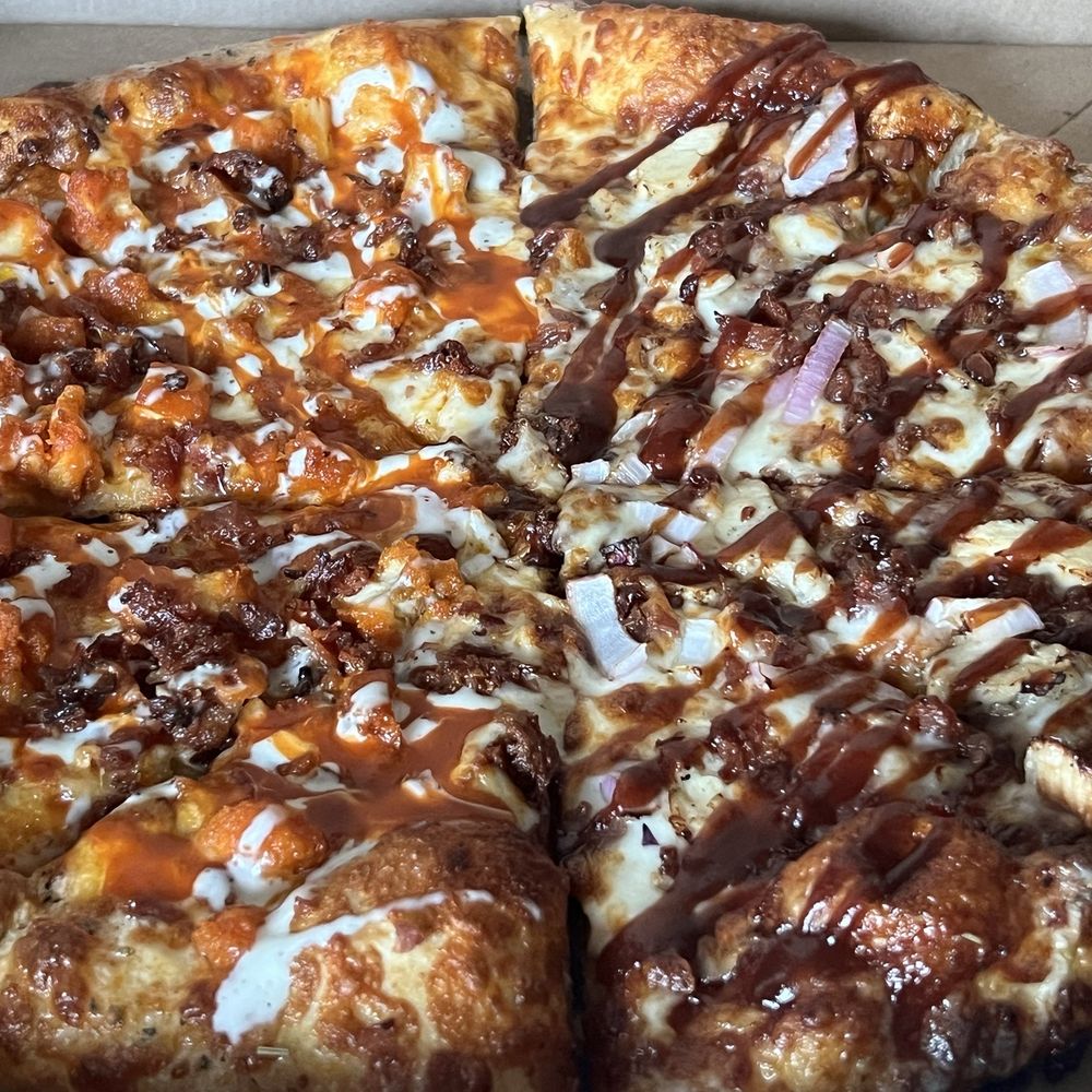 Toppers Pizza - Half Buffalo Chicken and Half BBQ Chicken - Pizza Near Me - Charlotte, North Carolina Toppers Pizza - Half Buffalo Chicken and Half BBQ Chicken - Pizza Near Me - Charlotte, North Carolina