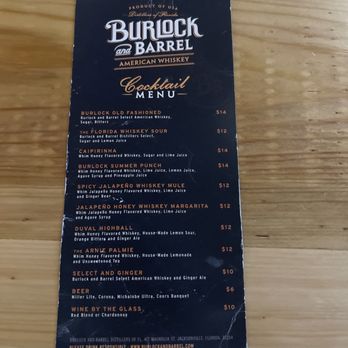 Burlock and Barrel - Bar menu - Distilleries Near Me - Jacksonville, Florida