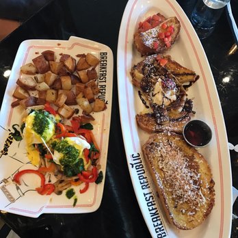 Breakfast Republic - Mushroom pesto Benedict and French toast trio - Breakfast & Brunch Near Me - Encinitas, California