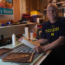Plough and Shear Bindery - Me at the bench.