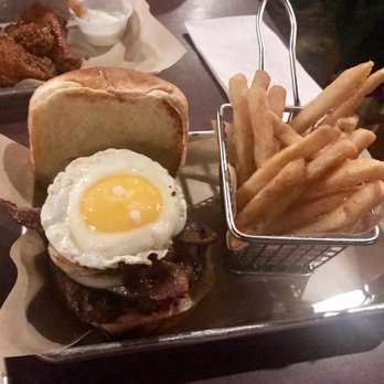 The Barrel Room - Bison burger with bacon, chipotle mayo, sautéed onions and mushroom topped with a fried egg on brioche bun. - Bars Near Me - Enterprise, Alabama The Barrel Room - Bison burger with bacon, chipotle mayo, sautéed onions and mushroom topped with a fried egg on brioche bun. - Bars Near Me - Enterprise, Alabama