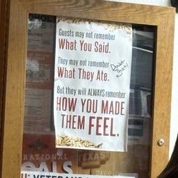 The sign posted for staff to remember to make service fantastic. The sign posted for staff to remember to make service fantastic.