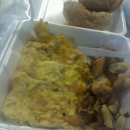 Big friggin western omelet, home fries, and toasted bagel with butter-$4.99