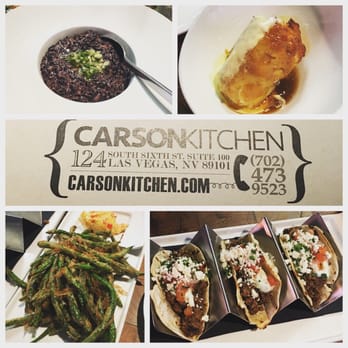 Carson Kitchen - Black rice oxtail risotto, tempura green beans, gyro tacos and don't bread pudding. - New American Near Me - Las Vegas, Nevada Carson Kitchen - Black rice oxtail risotto, tempura green beans, gyro tacos and don't bread pudding. - New American Near Me - Las Vegas, Nevada