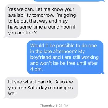 Discovery Investments - Note that my "late reply" is only a few hours after he asks about Saturday morning. And this is due to us texting during the work day. - Property Management Near Me - Oakland, California Discovery Investments - Note that my "late reply" is only a few hours after he asks about Saturday morning. And this is due to us texting during the work day. - Property Management Near Me - Oakland, California