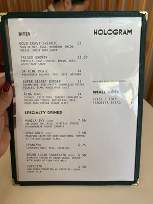 Menu photo 1 Hologram San Francisco, CA