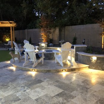 Swanson's Landscaping - Gas fire pit with seat wall and columns. Lighting by Alliance lifetime Warranty on fixtures. - Landscaping Near Me Swanson's Landscaping - Gas fire pit with seat wall and columns. Lighting by Alliance lifetime Warranty on fixtures. - Landscaping Near Me