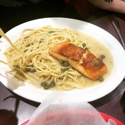 Pasta Al Forno - Salmon and spaghetti in a lemon caper sauce.