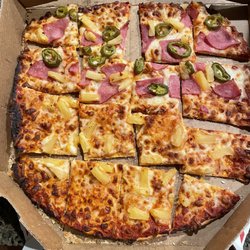 Domino's Pizza - Thin crust with burnt edges.