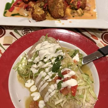 Mayan Fusion - Wet burrito, coconut prawns with rice - Seafood Near Me - Fort Bragg, California