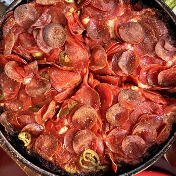 Pequod's Pizza - 12" Medium Pan Pizza with Extra Pepperoni and 1/2 Jalapeno - Pizza Near Me - Chicago, Illinois Pequod's Pizza - 12" Medium Pan Pizza with Extra Pepperoni and 1/2 Jalapeno - Pizza Near Me - Chicago, Illinois