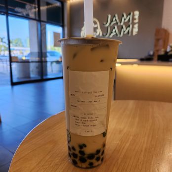 Jam Jam Tea Lab - White Peach Milk Tea, 25% Sweetness, Less Ice, Brown Sugar Boba - Bubble Tea Near Me - Irvine, California Jam Jam Tea Lab - White Peach Milk Tea, 25% Sweetness, Less Ice, Brown Sugar Boba - Bubble Tea Near Me - Irvine, California