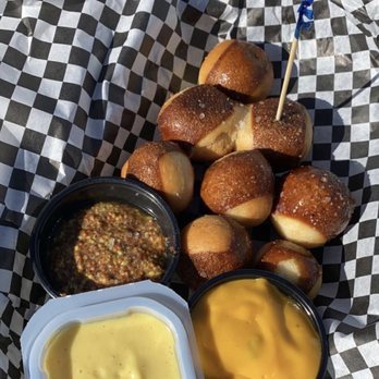 Ffinch’s Waterfront Restaurant - Pretzel bites with 3 different sauces (nacho cheese, Dijon mustard, honey mustard). - Barbeque Near Me - Roosevelt, Arizona Ffinch’s Waterfront Restaurant - Pretzel bites with 3 different sauces (nacho cheese, Dijon mustard, honey mustard). - Barbeque Near Me - Roosevelt, Arizona