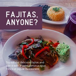 Steak Fajitas with a refreshing Jamaica agua Fresca.