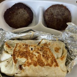 Breakfast burrito and side sausage Breakfast burrito and side sausage