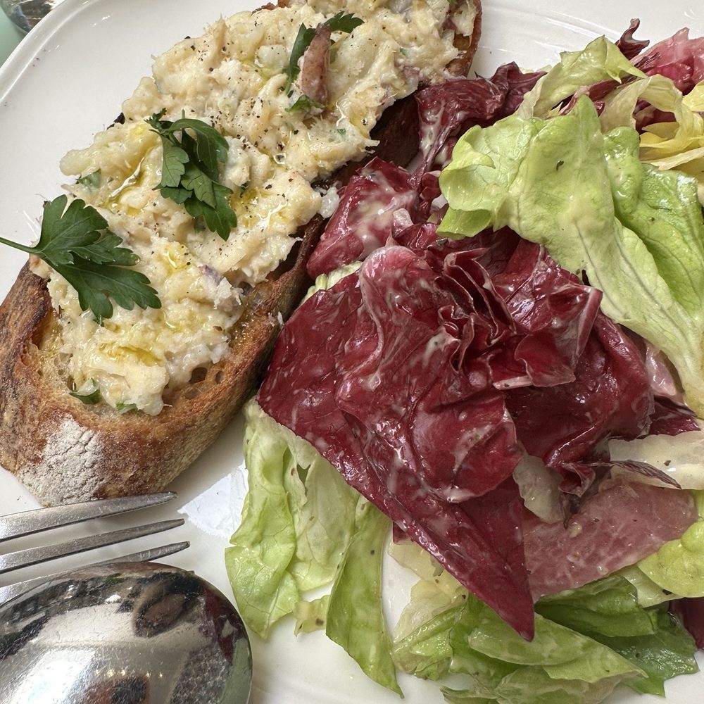 The Tailor's Son - Bacala and potatoes on crostini with a lovely gem lettuce salad and beets. - Italian Near Me - San Francisco, California The Tailor's Son - Bacala and potatoes on crostini with a lovely gem lettuce salad and beets. - Italian Near Me - San Francisco, California
