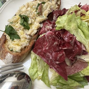 The Tailor's Son - Bacala and potatoes on crostini with a lovely gem lettuce salad and beets. - Italian Near Me - San Francisco, California The Tailor's Son - Bacala and potatoes on crostini with a lovely gem lettuce salad and beets. - Italian Near Me - San Francisco, California
