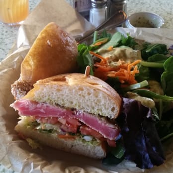 Tinleaf Fresh Kitchen - Seared Ahi sandwich with fresh greens salad - New American Near Me - Carlsbad, California Tinleaf Fresh Kitchen - Seared Ahi sandwich with fresh greens salad - New American Near Me - Carlsbad, California