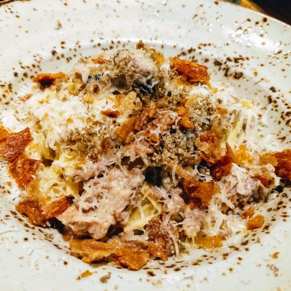 Gemma - Sagnarelli - duck ragù, porcini, crispy duck prosciutto - French Near Me - Dallas, Texas Gemma - Sagnarelli - duck ragù, porcini, crispy duck prosciutto - French Near Me - Dallas, Texas
