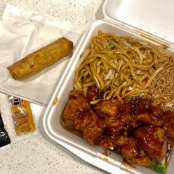 Rice On The Hill - Orange chicken, lo mein, fried rice, egg roll.