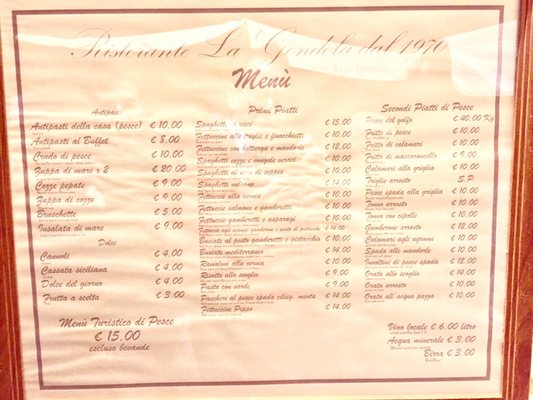 Menu photo 1 La Gondola Palermo, PA