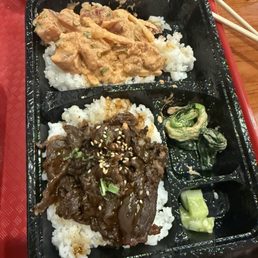 Spicy sushi, kalbi bento