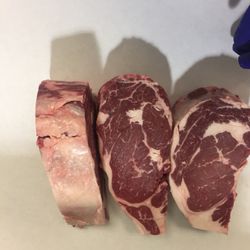 Choice ribeye cut at 2 inches thick we can cut them whatever size you like.