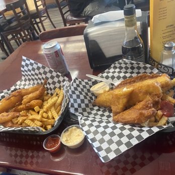 Tracy Harbour Fish & Chips - Prawns and chips & Jumbo Fish and chips (fries), tartar & cocktail sauces & canned Diet Coke. - Fish & Chips Near Me - Tracy, California Tracy Harbour Fish & Chips - Prawns and chips & Jumbo Fish and chips (fries), tartar & cocktail sauces & canned Diet Coke. - Fish & Chips Near Me - Tracy, California