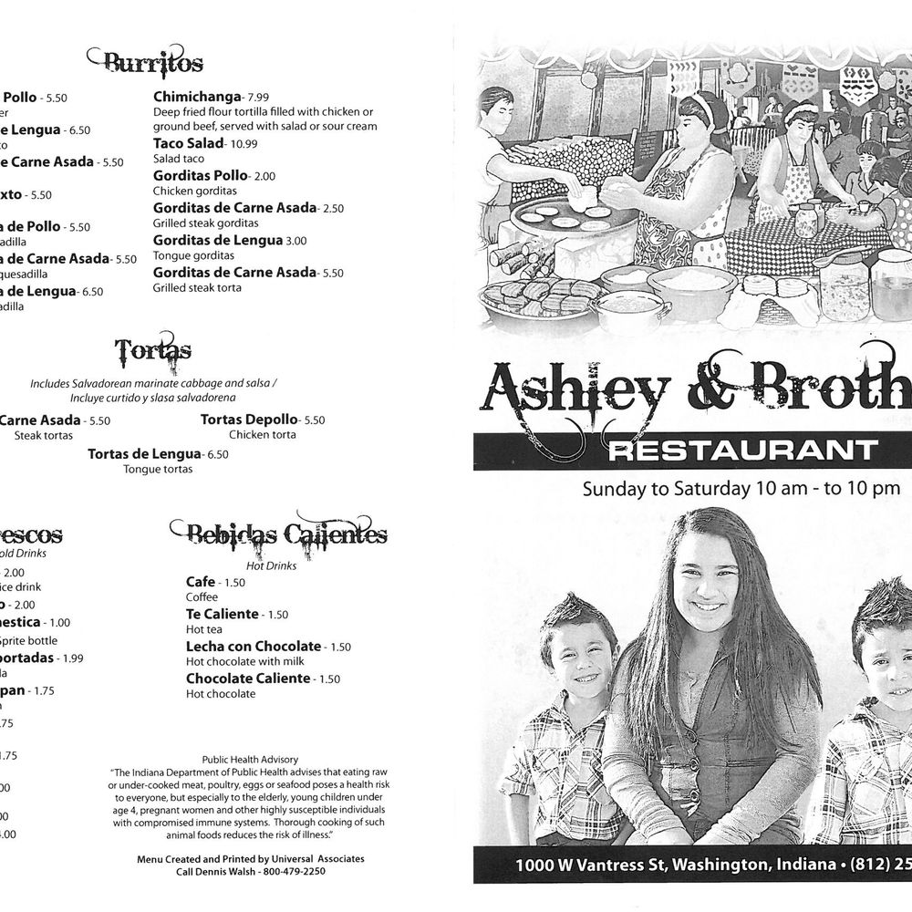 Ashley & Brothers - the menu for the restaurant - Mexican Near Me - Washington, Indiana Ashley & Brothers - the menu for the restaurant - Mexican Near Me - Washington, Indiana