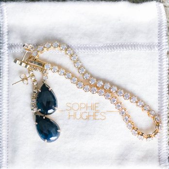 Ore - Sapphire drop wedding earrings made from family heirloom gold and diamonds. - Jewelry Near Me - Boston, Massachusetts