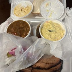 C & V BBQ - Brisket, potato salad, and baked beans