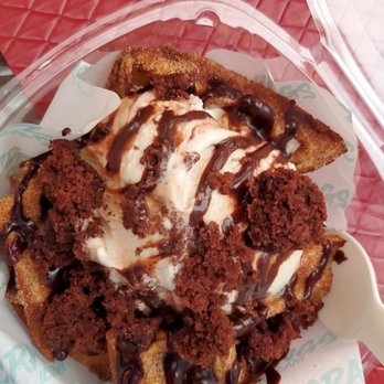 Cravings Ice Cream - Churro waffle with horchata ice cream, brownies, and chocolate drizzle - Ice Cream & Frozen Yogurt Near Me - Bellflower, California Cravings Ice Cream - Churro waffle with horchata ice cream, brownies, and chocolate drizzle - Ice Cream & Frozen Yogurt Near Me - Bellflower, California