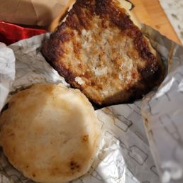 Breakfast sandwich missing the egg and cheese Breakfast sandwich missing the egg and cheese