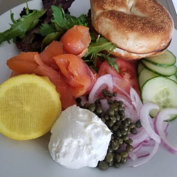 Splashes Restaurant - Bagel, cream cheese and smoked salmon with all the works, room service - New American Near Me - Laguna Beach, California Splashes Restaurant - Bagel, cream cheese and smoked salmon with all the works, room service - New American Near Me - Laguna Beach, California