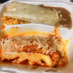 Mexican Deli - Chicken enchilada and bean burrito plate