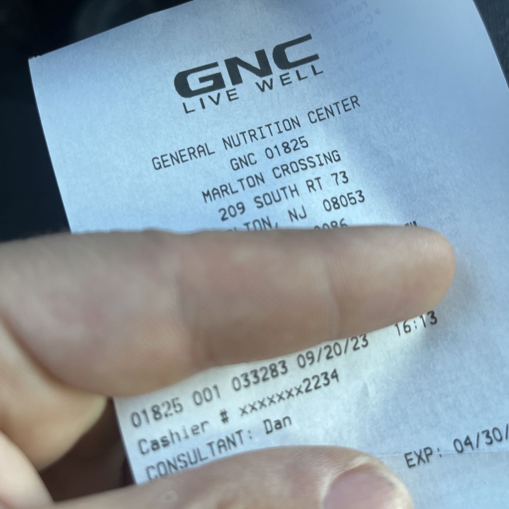 GNC - Receipt - Health Markets Near Me - Marlton, New Jersey GNC - Receipt - Health Markets Near Me - Marlton, New Jersey