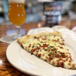 JoJo's Pizza & Pasta - Carbonara slice and a beer